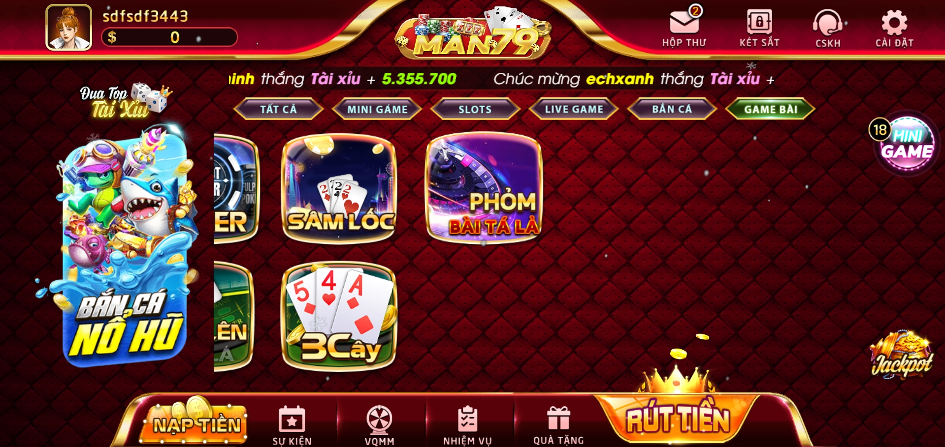 Đa dạng game bài 